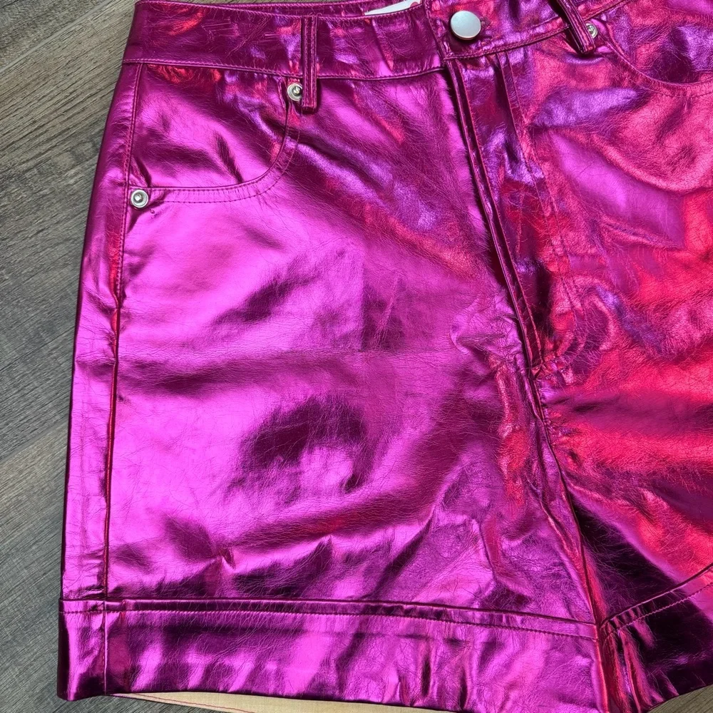 Buddy Love Court High-Waisted Metallic Shorts Womens 26 Shiny Fuchsia Barbiecore